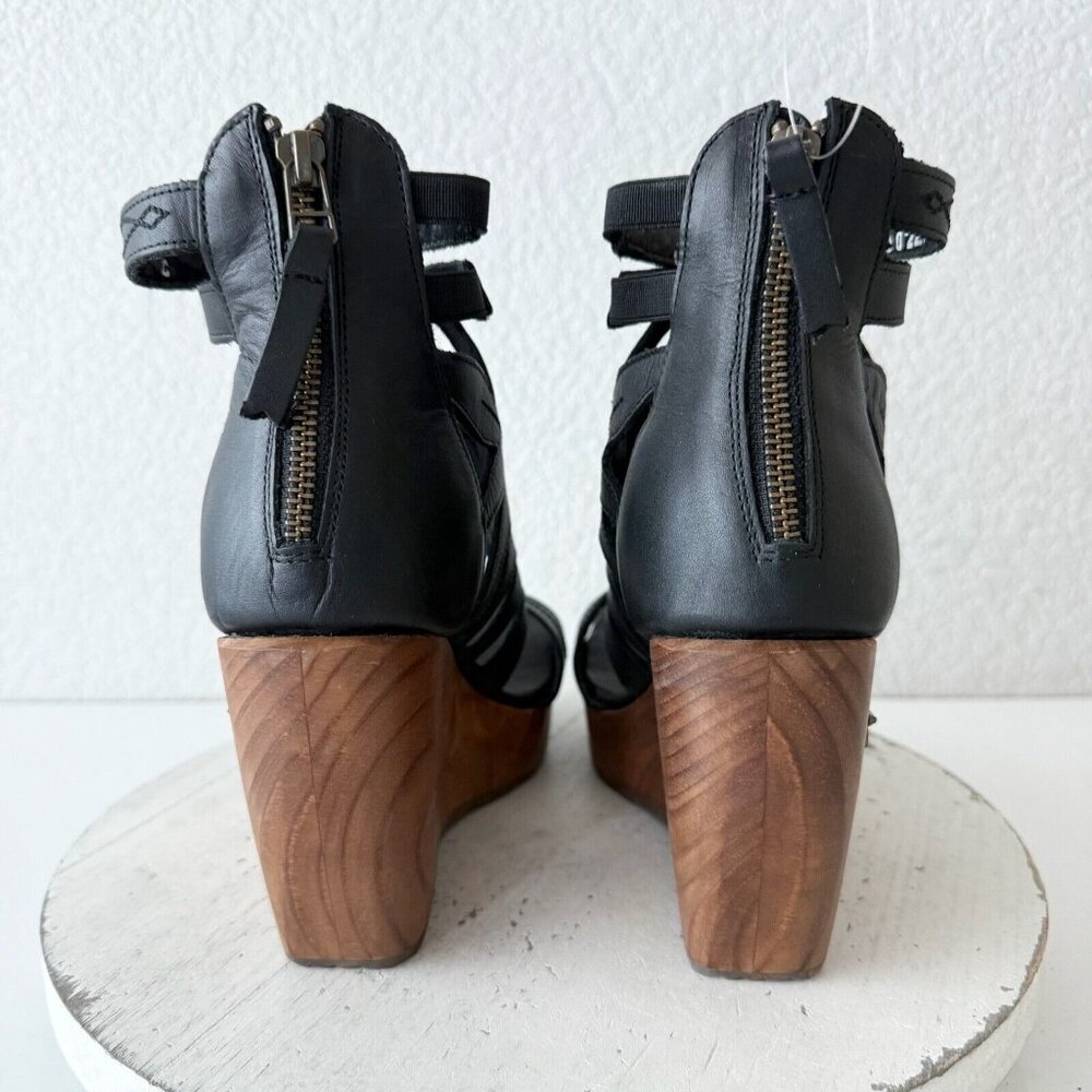 NEW Lane Boots BECCA Womens Black Wedges 8.5 Western Sandals Cowgirl Wooden Heel - Picture 4 of 9